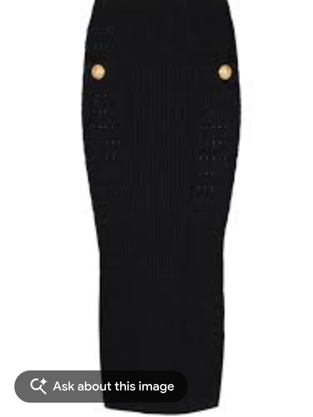 Balmain Black Ribbed Midi Pencil Skirt with Gold-Tone Buttons
